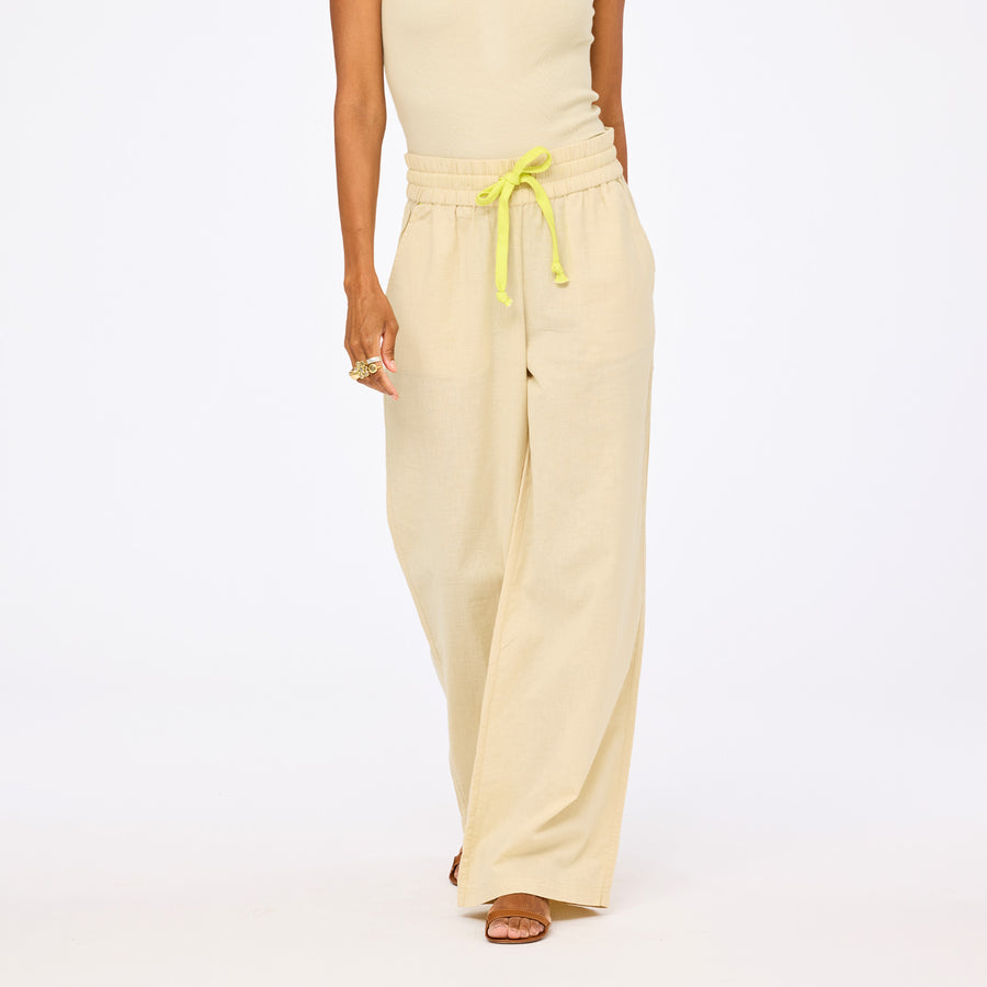 Palazzo beige sweatpants in cotton blend with elastic waist - Shop women's cute vest tops & pants by Kerri Rosenthal