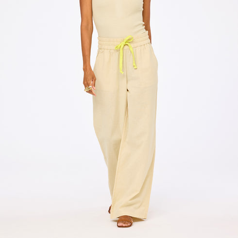 Palazzo beige sweatpants in cotton blend with elastic waist - Shop women's cute vest tops & pants by Kerri Rosenthal