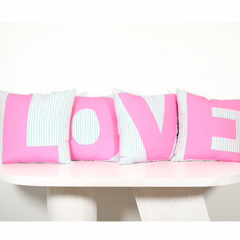 Pink Love decorative cute decorative throw pillow set by Kerri Rosenthal