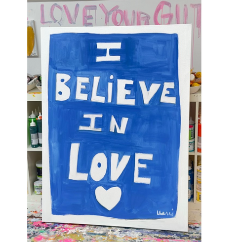 Believe In Love wall word art original artwork inspired home interiors for modern living spaces by Kerri Rosenthal
