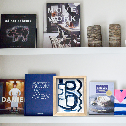 My Mykonos 2 Oak Indigo blue Shadow Box Art by Kerri Rosenthal - Unique artwork for living room wall decor