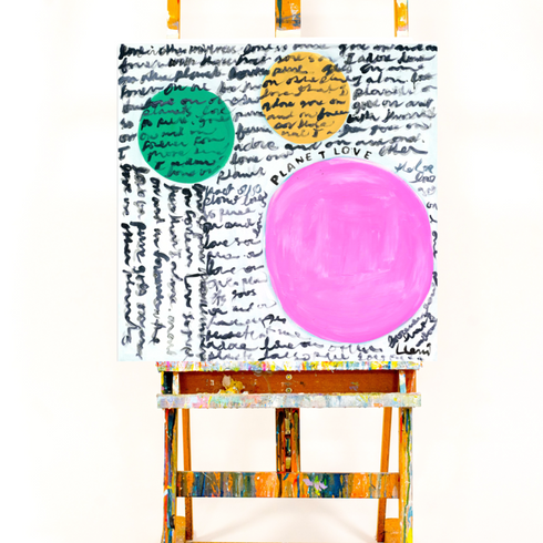Planet Love Original Painting inspired home interior for modern living spaces by Kerri Rosenthal