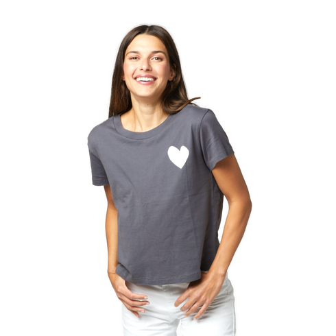 The Suke Tee Contrast Imperfect Heart carbon charcoal grey tee shirt with white - cute tees by Kerri Rosenthal