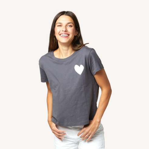 The Suke Tee Contrast Imperfect Heart carbon charcoal grey tee shirt with white - cute tees by Kerri Rosenthal