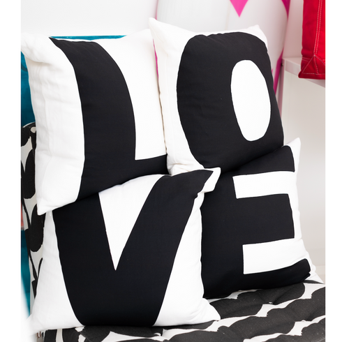 Black white Love cute decorative throw pillows set by Kerri Rosenthal
