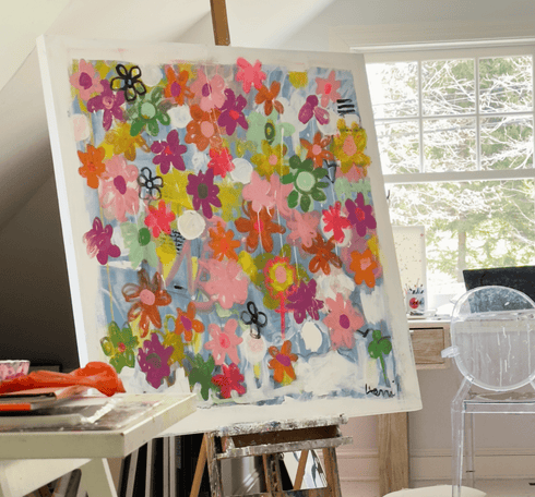 Vibrant, colorful Super Bloom original painting by Kerri Rosenthal. Inspired by the abundance of flowers in stunning super blooms this floral original painted artwork is perfect for home or office decor adding happy bright color to any room. 48" x 48" original painted stretched canvas wall art home decor artwork.