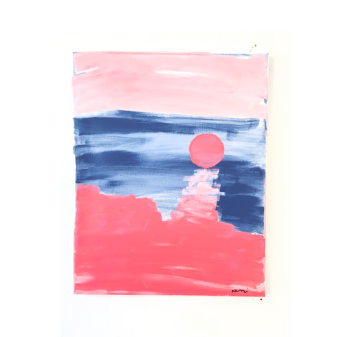 Strawberry Moon Singing a Tune Original Painting inspired home interiors for modern living spaces by Kerri Rosenthal