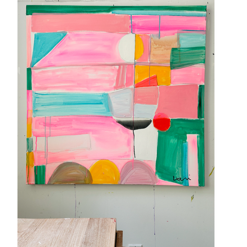 colorful abstract pink, blue, green, red, yellow wall art original artwork - modern coastal home decor by Kerri Rosenthal
