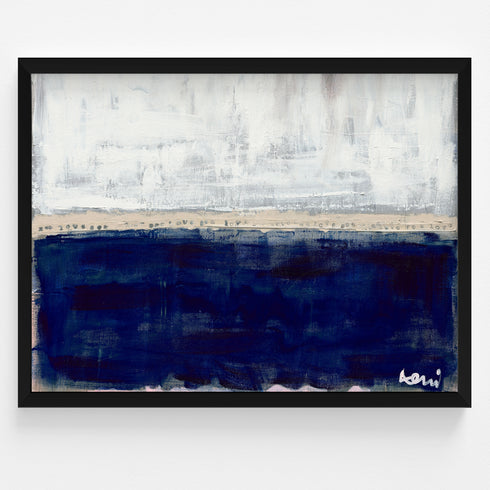 Sea Love white navy blue horizontal art print - Modern abstract contemporary original wall artwork by Kerri Rosenthal