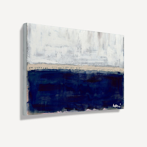 Sea Love white navy blue horizontal art print - Modern abstract contemporary original wall artwork by Kerri Rosenthal