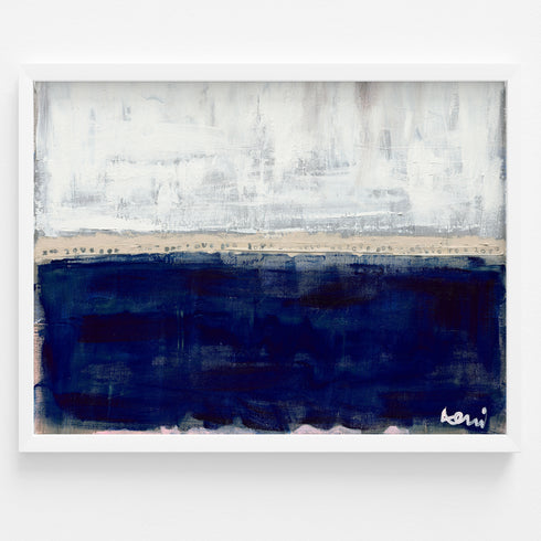 Sea Love white navy blue horizontal art print - Modern abstract contemporary original wall artwork by Kerri Rosenthal