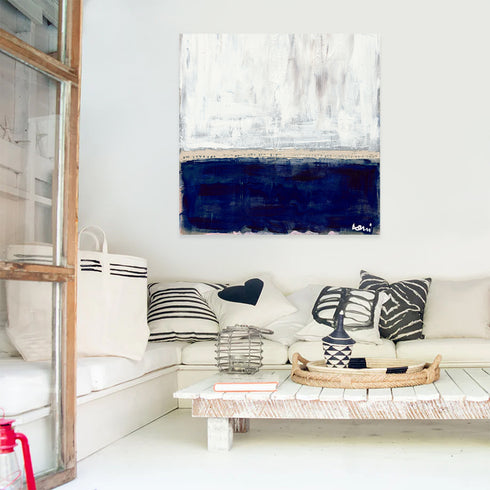 Sea Love white navy square outdoor art print - Modern abstract contemporary original artwork by Kerri Rosenthal