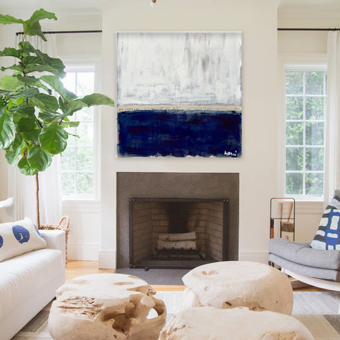 Sea Love white navy square outdoor art print - Modern abstract contemporary original artwork by Kerri Rosenthal