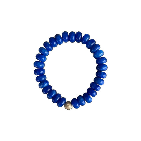Seally mimi blue bracelet made from smooth semi-precious stones - Agate with an 18K gold bead and handmade in Switzerland