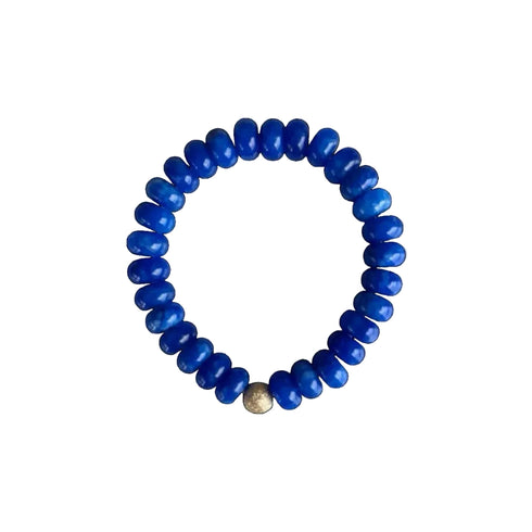 Seally mimi blue bracelet made from smooth semi-precious stones - Agate with an 18K gold bead and handmade in Switzerland