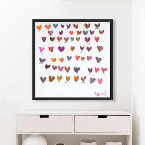 Set up your room with vibrant colors using the 'Seeds of Hope' Art Print , an original heart wall framed word artwork by Kerri Rosenthal - Perfect for living room wall decor