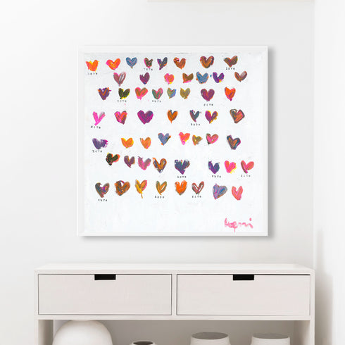 Set up your room with vibrant colors using the 'Seeds of Hope' Art Print , an original heart wall framed word artwork by Kerri Rosenthal - Perfect for living room wall decor