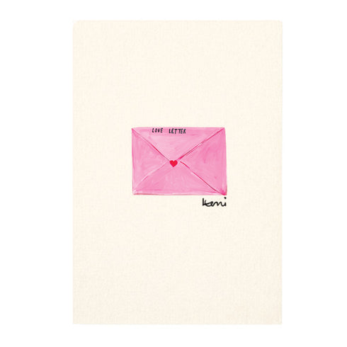 Sending You A Love Letter Pink Card, cute mini artwork on a card by Kerri Rosenthal