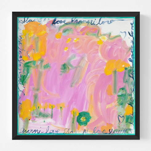 Shangri-love floral abstract multicolor wall word art print - Perfect wall word artwork for modern living room decor by Kerri Rosenthal