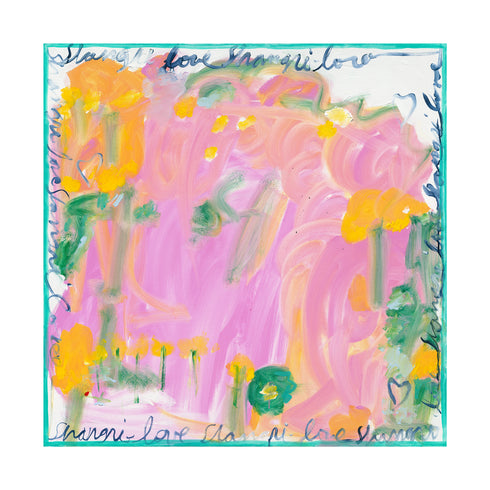 Shangri-love floral abstract multicolor wall word art print - Perfect wall word artwork for modern living room decor by Kerri Rosenthal