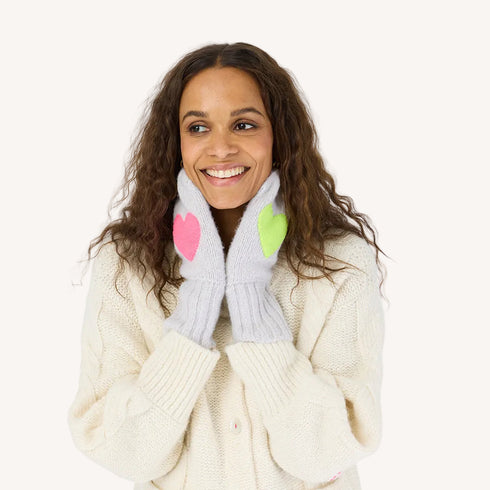Silver fox grey patch blend of wool and cashmere mittens with Kerri's Imperfect Heart - Shop cute women’s mittens and gloves by Kerri Rosenthal