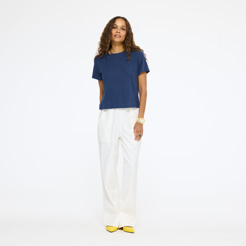 Navy Imperfect Heart Slub Tee by Kerry Rosenthal full look with white pants