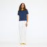 Navy Imperfect Heart Slub Tee by Kerry Rosenthal full look with white pants