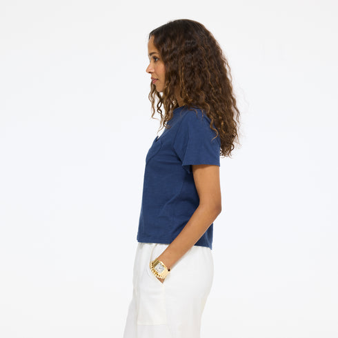 Side View Navy Imperfect Heart Slub Tee by Kerry Rosenthal