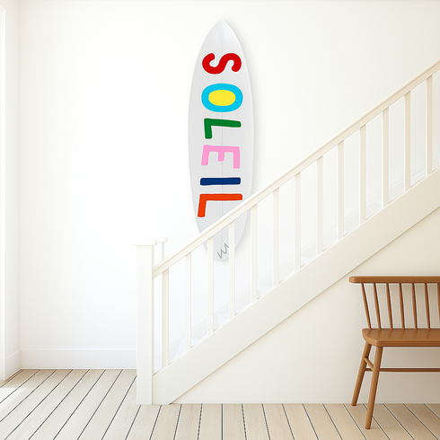 Soleil multicolor surfboard. Perfect handmade surfers for home decor by Kerri Rosenthal
