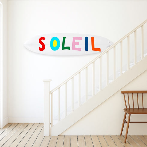 Soleil multicolor surfboard. Perfect handmade surfers for home decor by Kerri Rosenthal