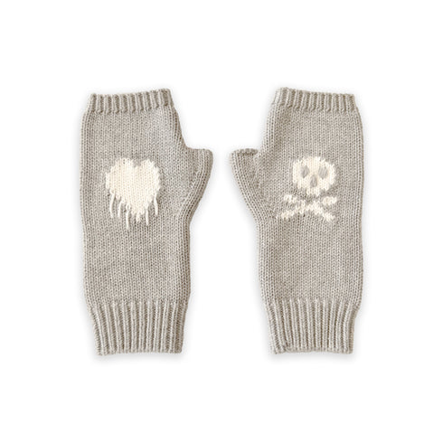 SoulCycle x KR Soul grey smittens fingerless gloves made from a soft cotton-cashmere blend - Shop cute women’s mittens and gloves by Kerri Rosenthal