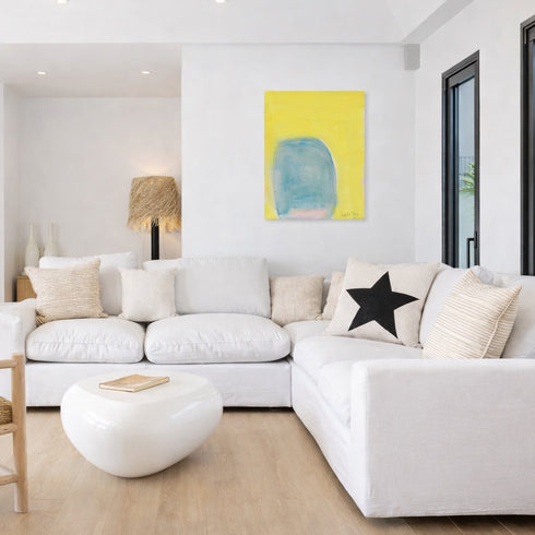 Starry Night black & white cute square decorative throw pillow on couch by Kerri Rosenthal