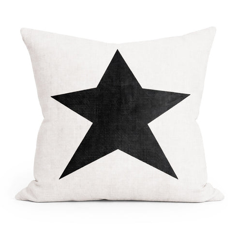 Starry Night black & white cute square decorative throw pillow in linen by Kerri Rosenthal