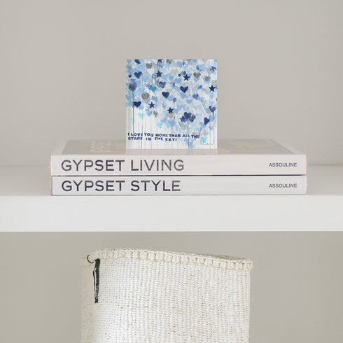 Starry Starry Love Block of Love by Kerri Rosenthal. Home decor art for a coffee table or bookshelf. Cute unique gift for an art lover, hostess, party or loved one.