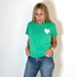 short sleeve grass green tee with white imperfect drippy heart graphic tees - cute t-shirts by Kerri Rosenthal