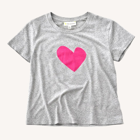 Suke Imperfect Heart heather gray tee in cotton with pink heart artwork - Shop cute women's tees by Kerri Rosenthal