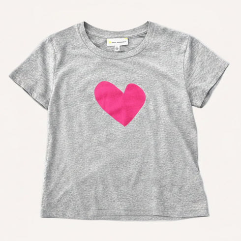 Suke Imperfect Heart heather gray tee in cotton with pink heart artwork - Shop cute women's tees by Kerri Rosenthal