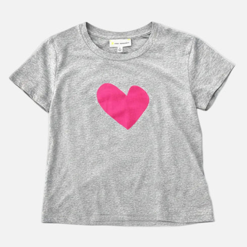 Suke Imperfect Heart heather gray tee in cotton with pink heart artwork - Shop cute women's tees by Kerri Rosenthal