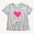 Suke Imperfect Heart heather gray tee in cotton with pink heart artwork - Shop cute women's tees by Kerri Rosenthal