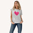 Suke Imperfect Heart heather gray tee in cotton with pink heart artwork - Shop cute women's tees by Kerri Rosenthal
