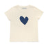 Suke off white vanilla tee with navy blue heart on front - Cute women's tees by Kerri Rosenthal