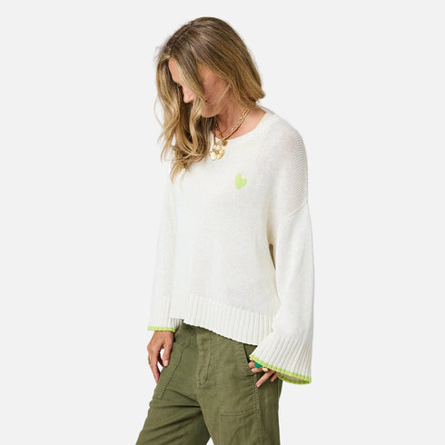 Summer white sweater pullover in silk linen blend with heart appliqué - Shop women's cute sweaters by Kerri Rosenthal