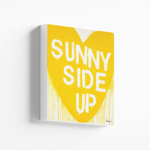 Yellow white Sunny Side Up Mini Word Art on Stretched Canvas - Modern original wall artwork for living room or any room in your home by Kerri Rosenthal