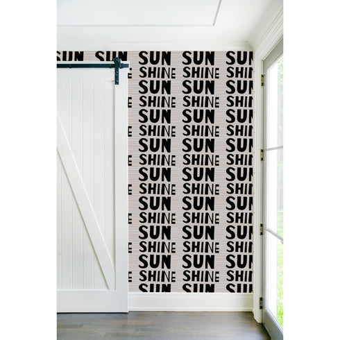Carbon Black Sunshine Wallpaper featuring printed graphics on sisal grasscloth with a textured finish - High-quality eco-friendly designer wallpaper for modern living room decor by Kerri Rosenthal