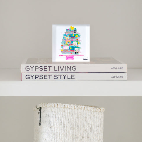 Super Duper Holiday Cake Tree Block of Love - a signed mini edition of Kerri's artwork, on acrylic plexiglass. Perfect gift under $100 for Christmas decor