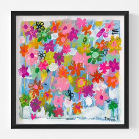 Super bloom multicolor wall art print artwork - Perfect for living room black frame wall artwork by Kerri Rosenthal