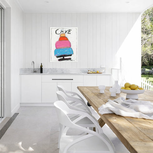 Sweet colorful abstract word wall art print artwork. Shop abstract artwork decor for dining space by Kerri Rosenthal.