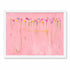 Kerri Rosenthal pink wildflower field abstract painting with colorful blooms on blush background in white frame.