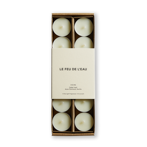 cream ivore cedar leaf, vanilla scented tea light candles - Le Feu De L'eau