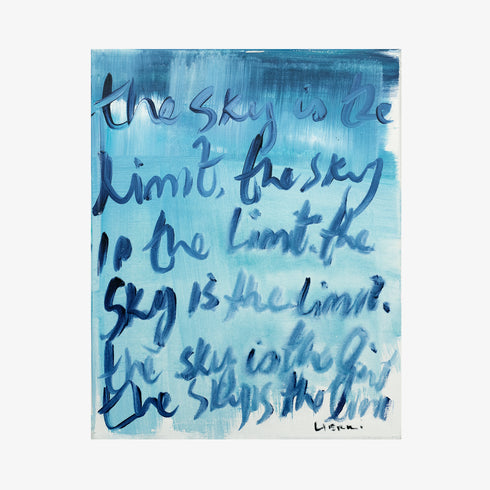 The Sky Is The Limit indigo blue word art print by Kerri Rosenthal - Unique artwork for living room wall decor